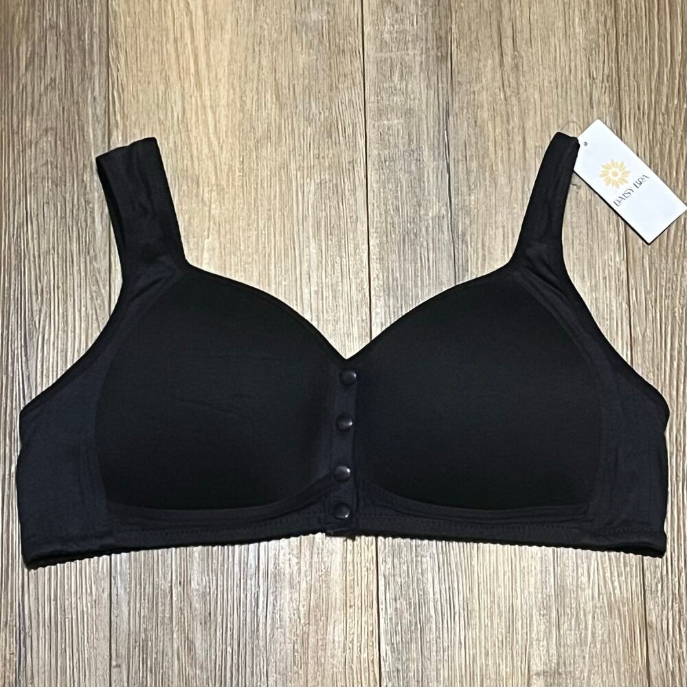 Daisy Bra Front Close Wirefree Plus Size 3XL Black $89 NWT Full Coverage Support